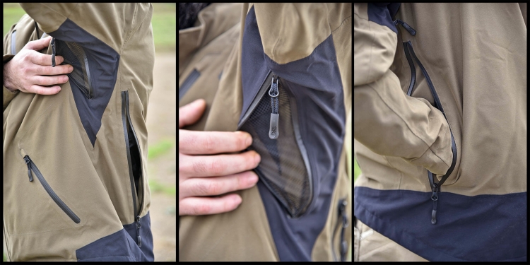Abbigliamento: Browning Featherlight Dynamic Le zip e le aperture di ventilazione sono ben fatte. Dietro la giacca si trova la tradizionale cacciatora, una grande tasca impermeabilizzata accessibile da ambo i lati