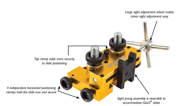 Wheeler Armorer's Handgun Sight Tool Lo Armorer's Handgun Sight Tool è utilizzabile con carrelli di qualsiasi forma