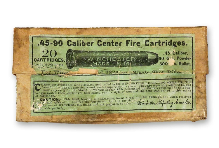 Armi del West americano: significato dei numeri nei nomi delle cartucce da fucile a polvere nera Una scatola originale di cartucce calibro .45-90 per il fucile Winchester 1886