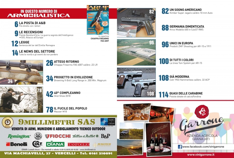 ARMI & BALISTICA: in edicola il numero di marzo ARMI & BALISTICA numero 74 / marzo 2018 SOMMARIO