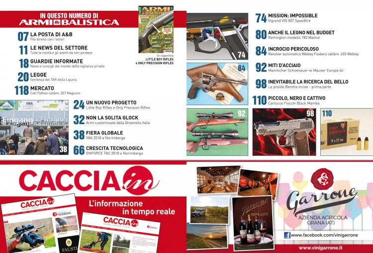 ARMI & BALISTICA: in edicola il numero di maggio ARMI & BALISTICA numero 76 / maggio 2018 SOMMARIO