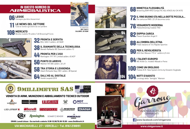 ARMI & BALISTICA: in edicola il numero 79 di settembre-ottobre 2018 ARMI & BALISTICA numero 79 / settembre-ottobre 2018 SOMMARIO