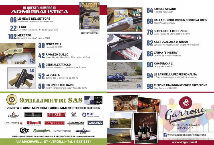 ARMI & BALISTICA numero 80 / novembre-dicembre 2018 SOMMARIO