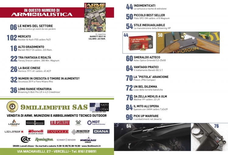 ARMI & BALISTICA numero 87 / Gennaio-Febbraio 2020 SOMMARIO