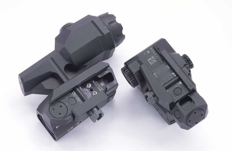 Bottom view of the two optics, with the Picatinny rail connectors