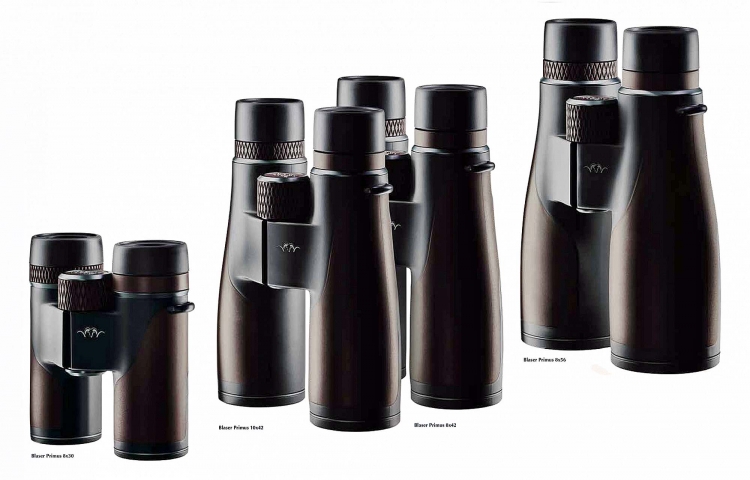 The new Blaser Optics Primus binoculars The lineup of Blaser's Primus binoculars, left to right: 8x30, 10x42, 8x42, 8x56
