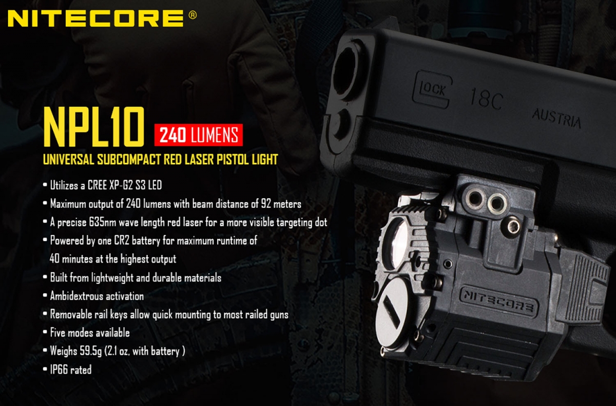 Nitecore NPL10, nuova torcia tattica per pistole Nitecore NPL10, nuova torcia tattica per pistole
