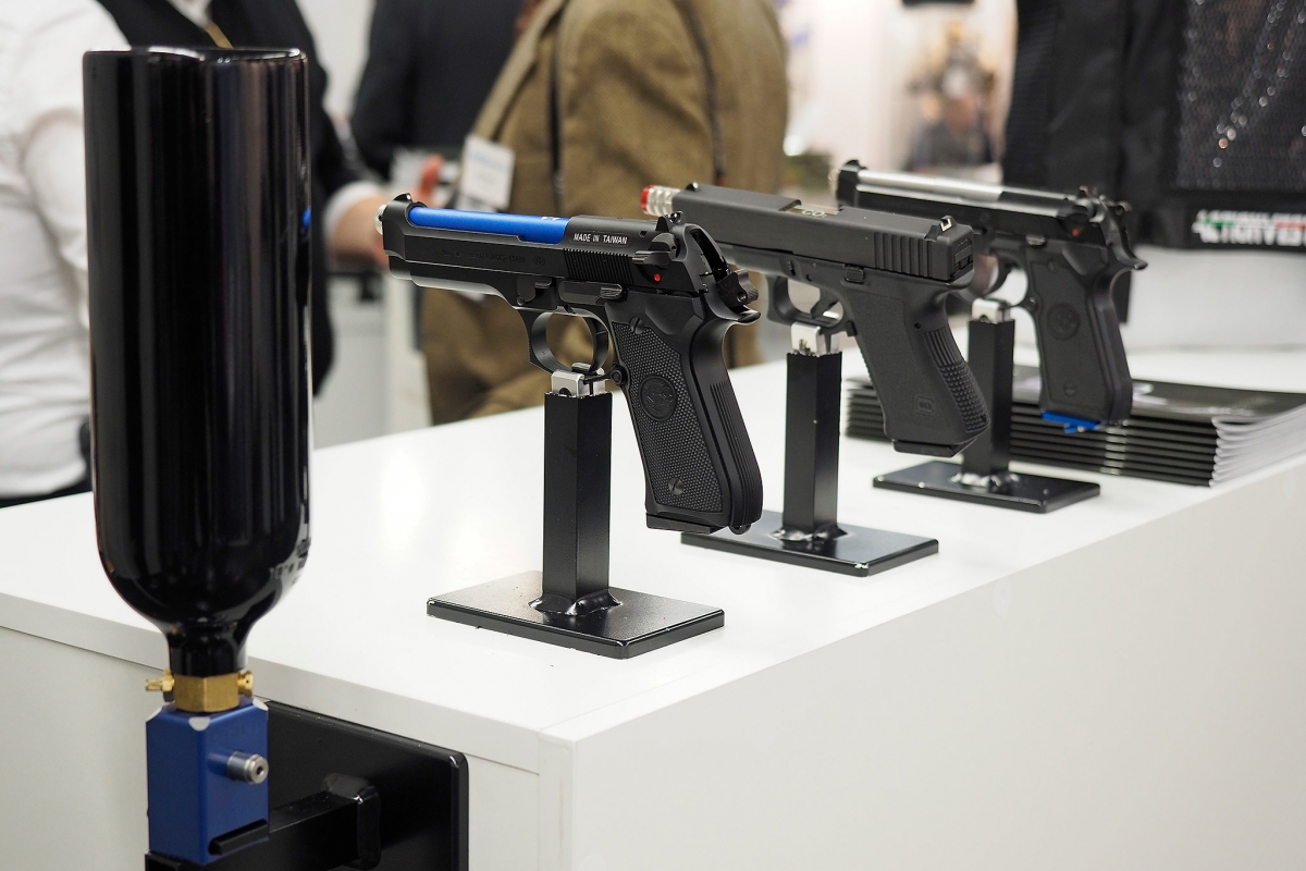 Chiappa Firearms ACP Force on Force training system Three pistols fitted with the laser emitters of the ACP training system