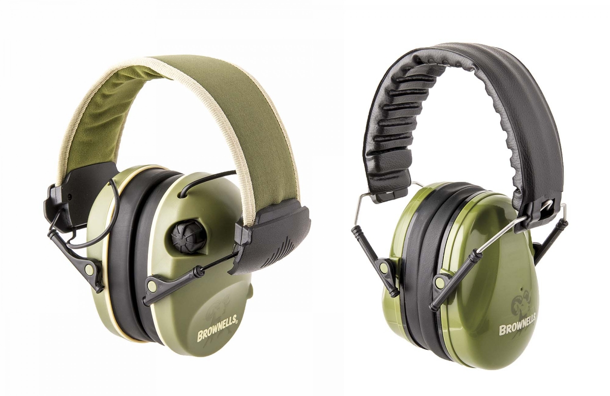 Two new earmuffs from Brownells: an Premium Electronic model and a Diverter Passive one