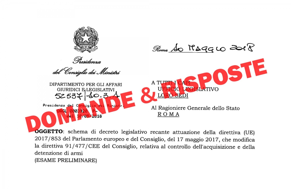 Recepimento Direttiva Europea Armi: Domande e Risposte