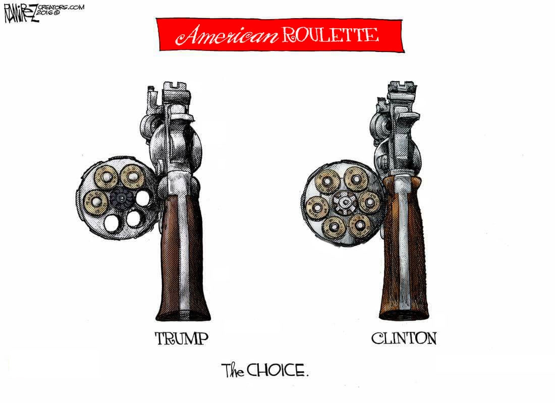 Gun Ban: US and EU, two shores of one same dividing Ocean A satirical cartoon from the renowned American author Michael P. Ramirez