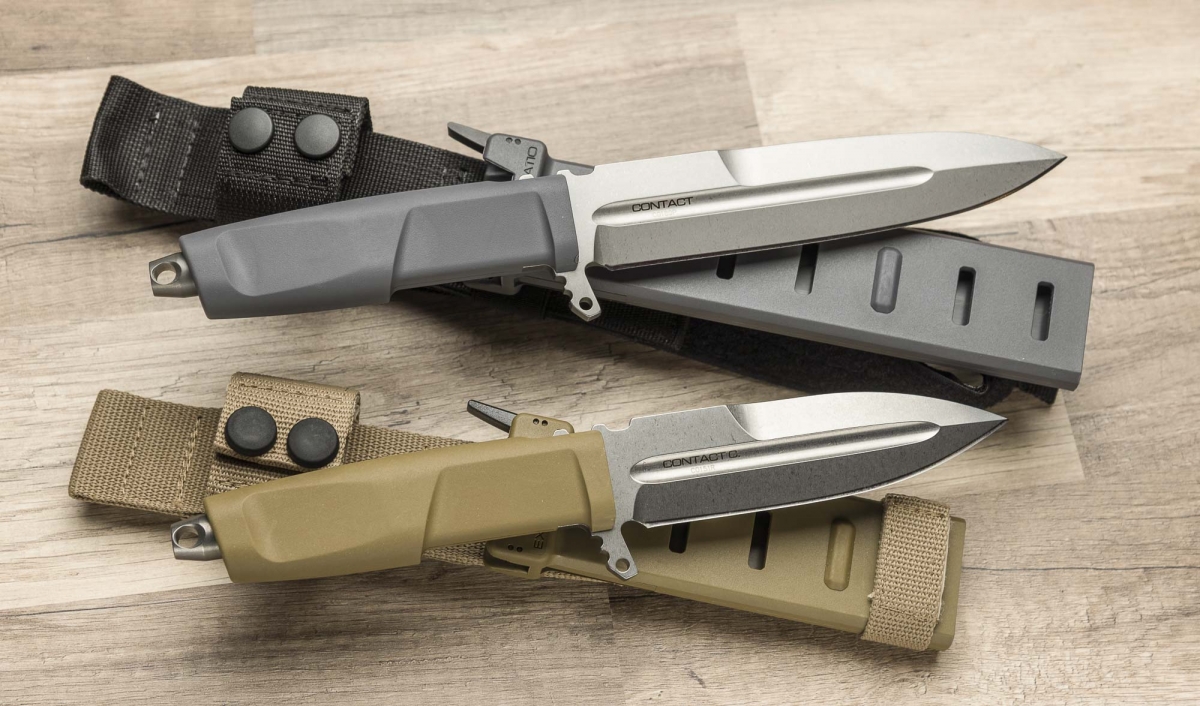 Extrema Ratio Contact C tactical knife The Extrema Ratio CONTACT C knife (bottom) is a shorter blade, 'compact' version of the CONTACT knife (top)