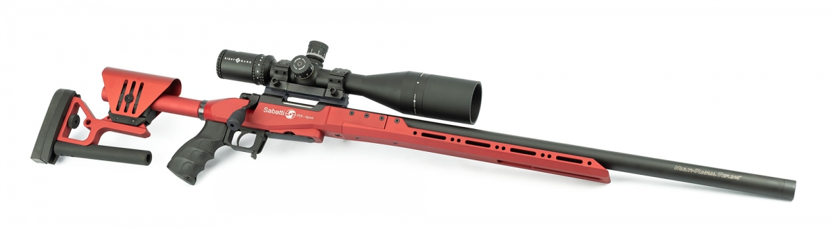 Sightmark Latitude 8-32x60 F-Class riflescope The Sightmar Latitude mounted on the Italian made Sabatti STR Sport Red precision shooting rifle