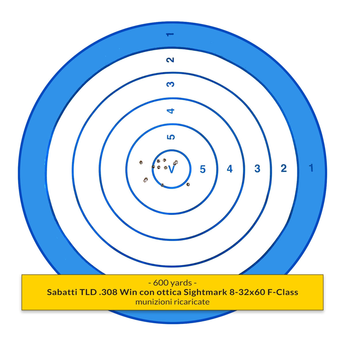 Sightmark Latitude 8-32x60 F-Class rifle scope 600 yards group by our shooter Carlo Boccini with Sightmark Latitude 8-32x60 F-Class rifle scope (see opening picture)
