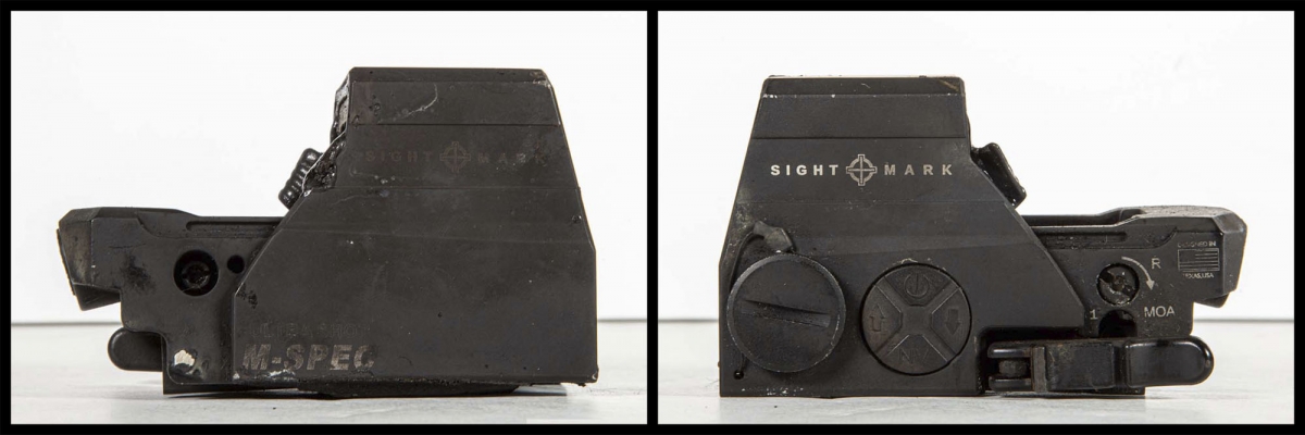 A burned Sightmark Ultra Shot M-Spec reflex sight: nearly indestructible! A burned Sightmark Ultra Shot M-Spec reflex sight: nearly indestructible!