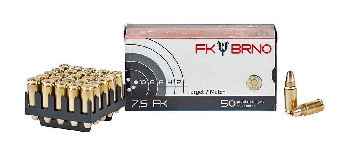 FK BRNO Short Slide pistol in 7,5 FK caliber The 7,5 FK ammunition will be available in three different loads: 95-grains all-copper hollow-point, 98-grains copper alloy hollow-point, or 103-grains spoon-tip ("Spitzer") copper alloy