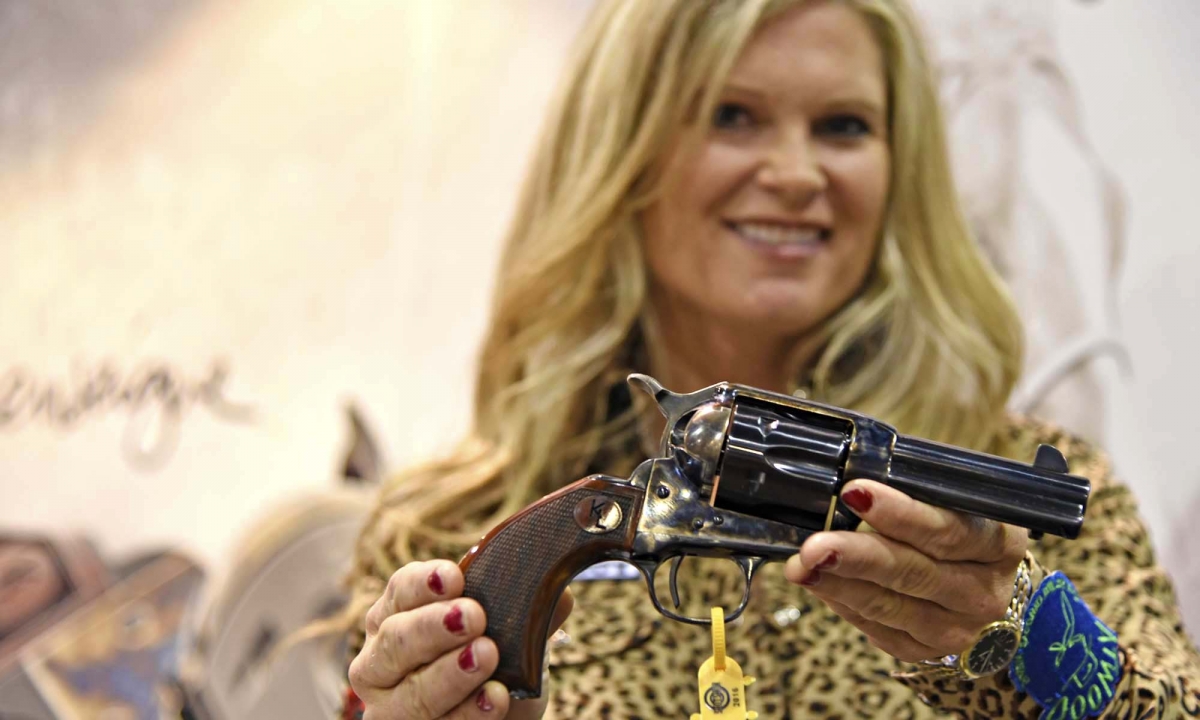 Uberti 1873 Short Stroke revolver designed for Kenda Lenseigne, with byrd-eye grips and short stroke hammer action