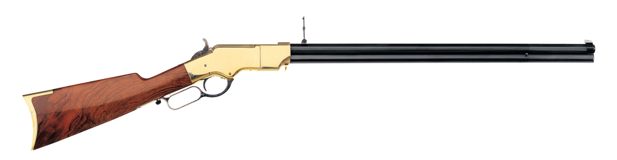 Uberti Winchester 1866 "Yellowboy": i 150 anni di un fucile leggendario Chiara derivazione del fucile a ripetizione Volcanic, ma di gran lunga molto più efficace, il fucile Henry rappresenta una rivoluzione nella storia delle armi da fuoco (qui una replica Uberti)