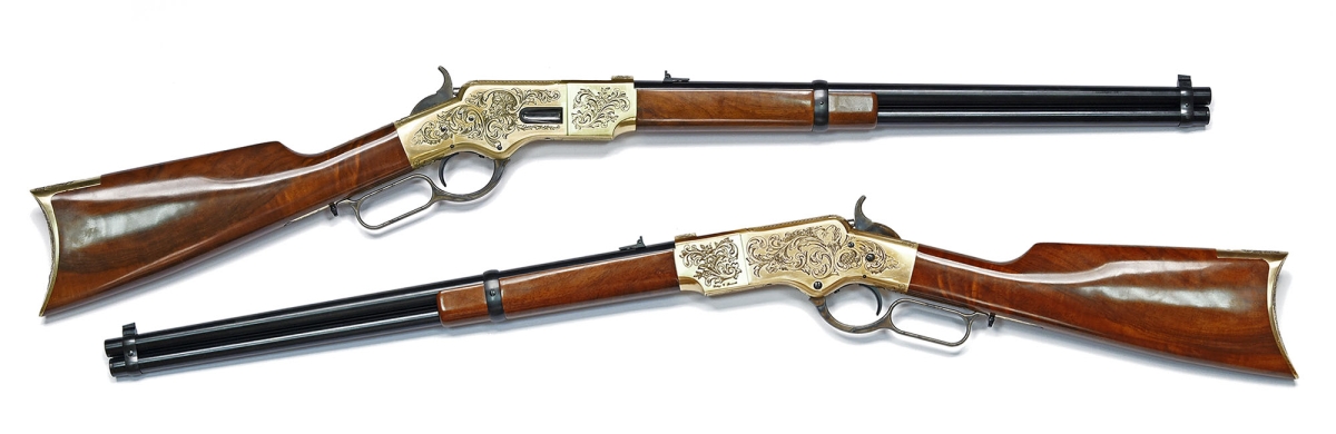 Uberti Winchester 1866 "Yellowboy": i 150 anni di un fucile leggendario Questa è la versione del 1866 Yellowboy che Uberti ha realizzato quest'anno per celebrare il 150mo anniversario del Winchester 1866. L'incisione è copiata da quella trovata sull'originale utilizzato per questa nuova replica.