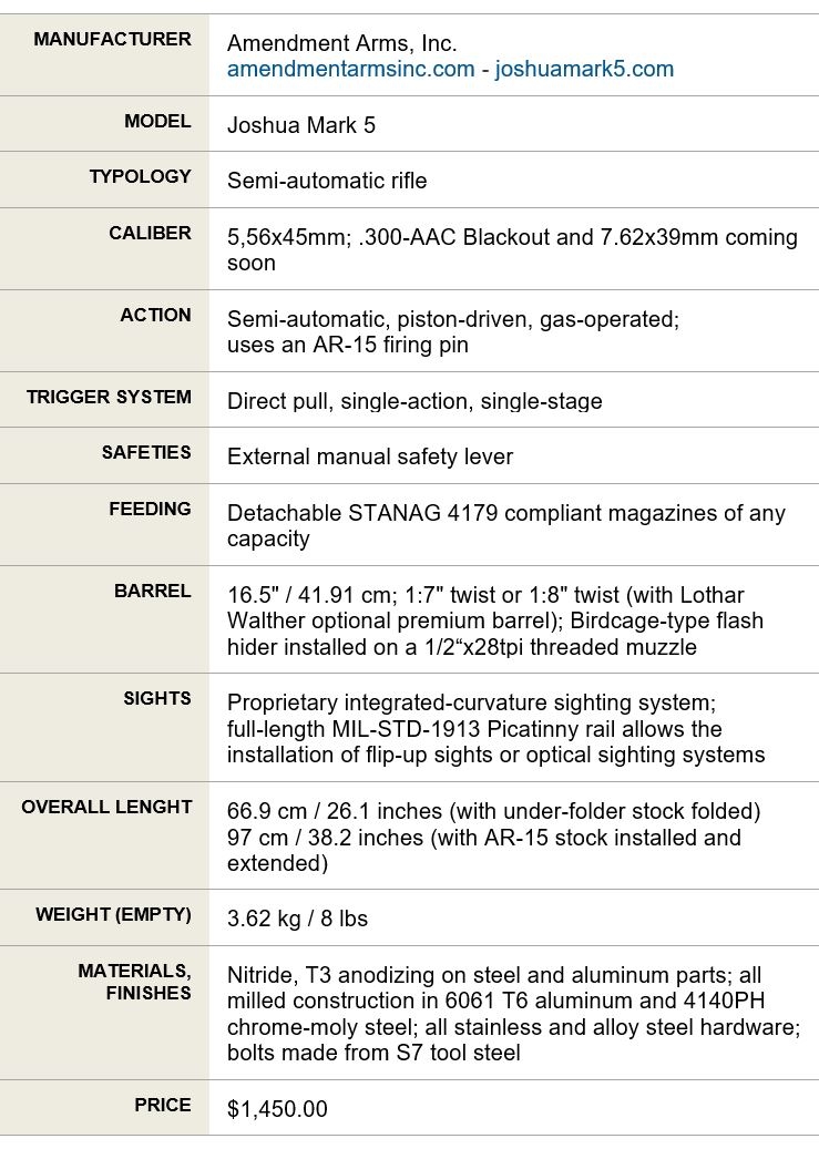 Joshua MK5 Rifle - Specifications