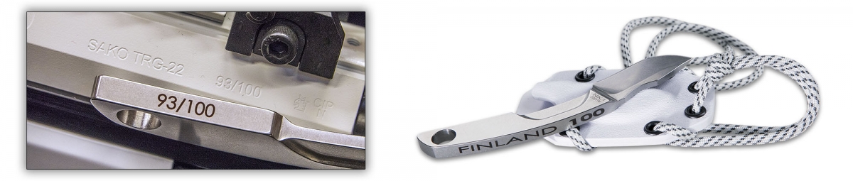 Nella dotazione del fucile commemorativo troviamo anche un coltello (un Neck-Knife), numerato in modo coerente con l'arma, 93/100 in questo caso