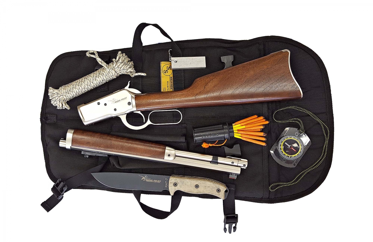 Bush Pilot Survival Kit, from Skinner Sights View of the kit with the Chiappa Firearms Alaskan lever action rifle 'taken down' (not all kit accessories are visible)