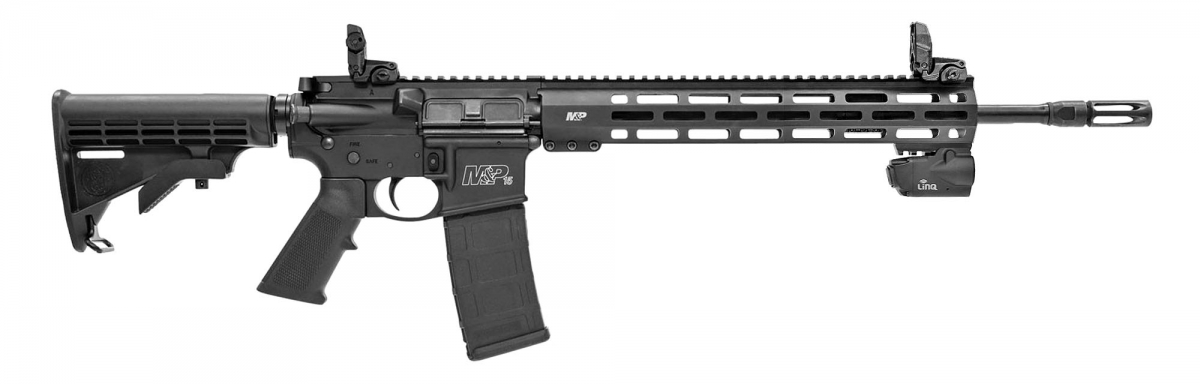 Smith & Wesson M&P15T Rifle Now Available with Crimson Trace LiNQ system Side view of the Smith & Wesson M&P15T Rifle with Crimson Trace LiNQ system