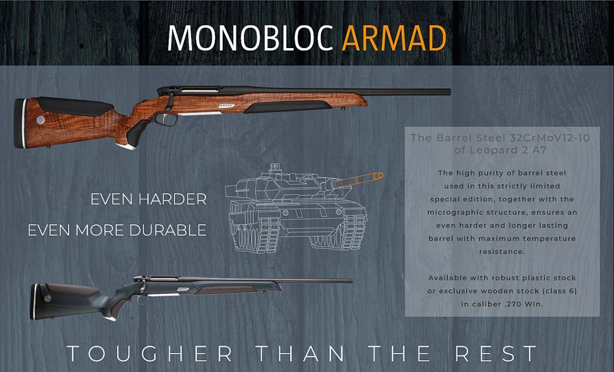 Steyr Arms will build only 70 Monobloc ARMAD bolt-action hunting rifles, featuring am Aubert &amp; Duval ARMAD steel barreled action