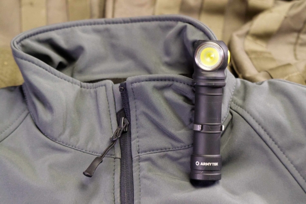 Armytek Wizard C2 Pro Max Magnet USB flashlight You can use the clip in various ways, such as to carry the light on a jacket neck, so that it better follows body movement