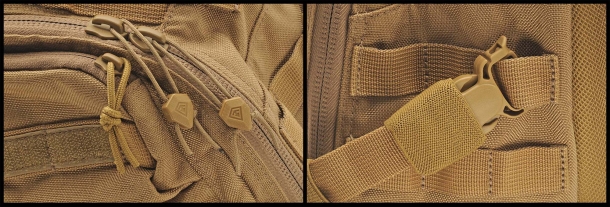 Zaino First Tactical TACTIX Half-Day e custodia per carabina da 36" Dettaglio sulle zip e sulle fibbie regolabili