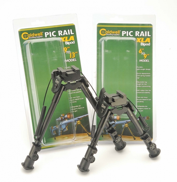 The Caldwell Pic Rail XLA bipods come in two sizes: 9"-13" or 6"-9"
