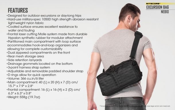 Nitecore NTC10, NEB10 and NEB20: the unexpected tactical bags Nitecore NEB10 bag specifications