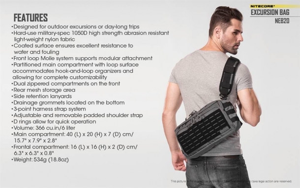 Nitecore NTC10, NEB10 and NEB20: the unexpected tactical bags Nitecore NEB20 bag specifications