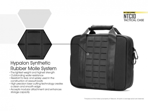 Nitecore NTC10, NEB10 and NEB20: the unexpected tactical bags The Nitecore NTC10 is manufactured out of Cordura, and features a front MOLLE extension panel