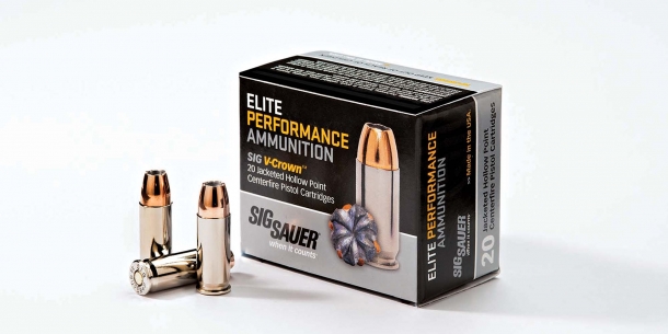 Munizioni SIG Sauer Elite Performance Munizioni SIG Sauer Elite Performance calibro .38 Super +P JHP con palla V-Crown