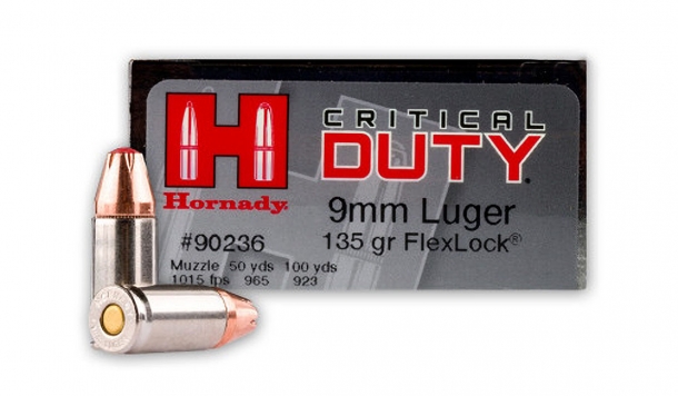 Hornady obtains an FBI Contract for 9mm Critical Duty Ammunition Hornady 9mm+P Luger 135 gr FlexLock Critical Duty ammunition