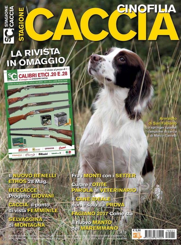 Stagione Caccia - Cinofilia: è in edicola il numero di maggio 2017 Copertina rivista Stagione Caccia - Cinofilia numero 21 / maggio 2017