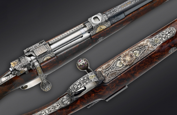 L'arte di Fanzoj alla fiera del lusso BASELWORLD Un dettaglio del bolt-action Fanzoj Rich Ornament