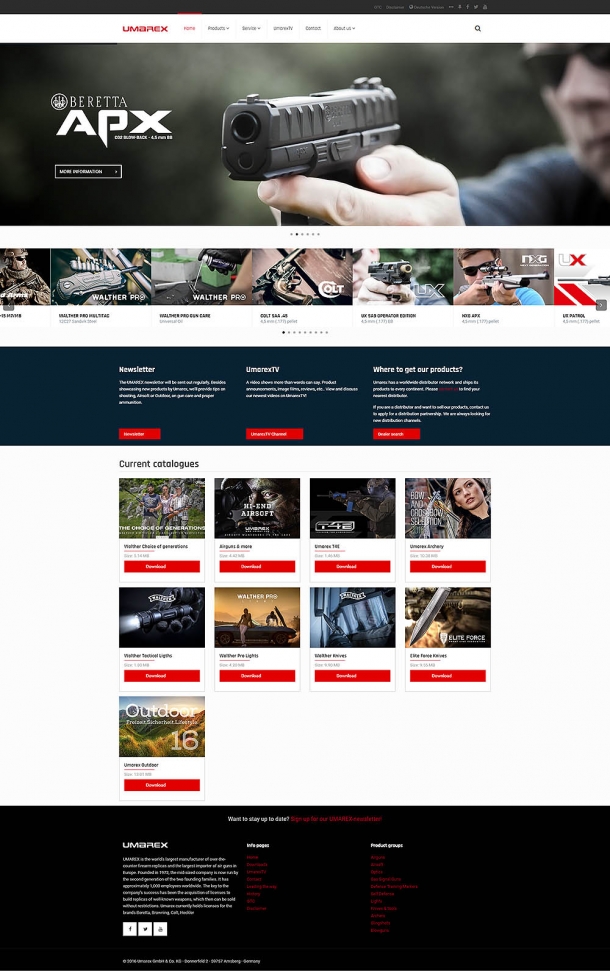 The homepage of the new Umarex website