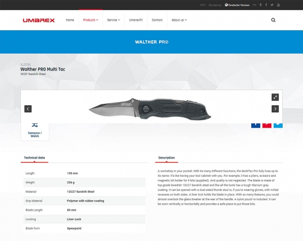 ...and knives dedicated pages on the Umarex website