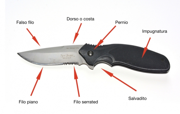 Il potere lesivo dei coltelli un tipico coltello pieghevole moderno, fabbricato dalla CRKT, con lama in acciaio AUS 8, di circa 9cm. Il manico è in nylon rinforzato con fibra di vetro