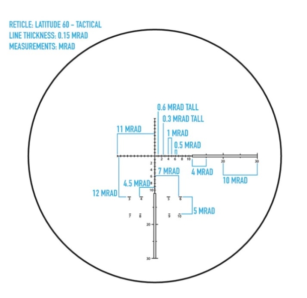 Sightmark Latitude 15-45x60 Tactical spotting scope Il reticolo MRAD ha funzione di telemetro, dotato di stadia con linee alla larghezza delle spalle di una figura umana, per una rapida telemetria