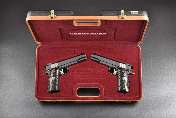 The Cabot Guns Mirror Image Pistols seen in their velvet-lined case