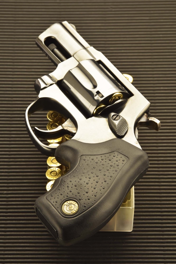 The Taurus 85 Defender revolver features a slip-proof rubberized grip