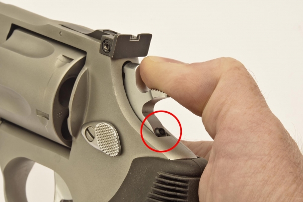 Taurus Tracker National Match .44 Magnum revolver Twisting the grub screw clockwise with its key will make it pop out sightly, preventing the hammer from being cocked