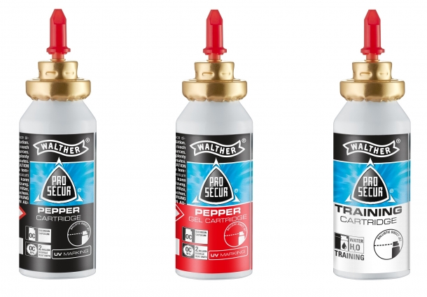 Walther PDP: the OC pepper spray pistol from Umarex The three available loads for the PDP, left to right: pepper spray, pepper ballistic gel, water training cartridge