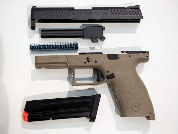 CZ P-10 C semi-automatic pistol: Czech polymer goodness! The CZ P10C pistol, field-stripped