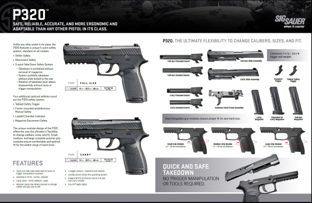 Bignami: arriva la SIG Sauer P320 Il design modulare della P320 consente al tiratore di cambiare la configurazione della sua arma a piacimento
