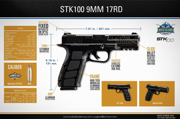 Rock Island Armory STK100 striker-fired pistol, new for 2021 The technical specifications for the new Rock Island Armory STK100 9mm pistol