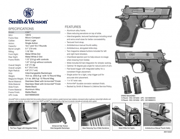 Smith & Wesson CSX micro-compact: ritorno al classico! La scheda tecnica della nuova pistola semi-automatica Smith & Wesson CSX